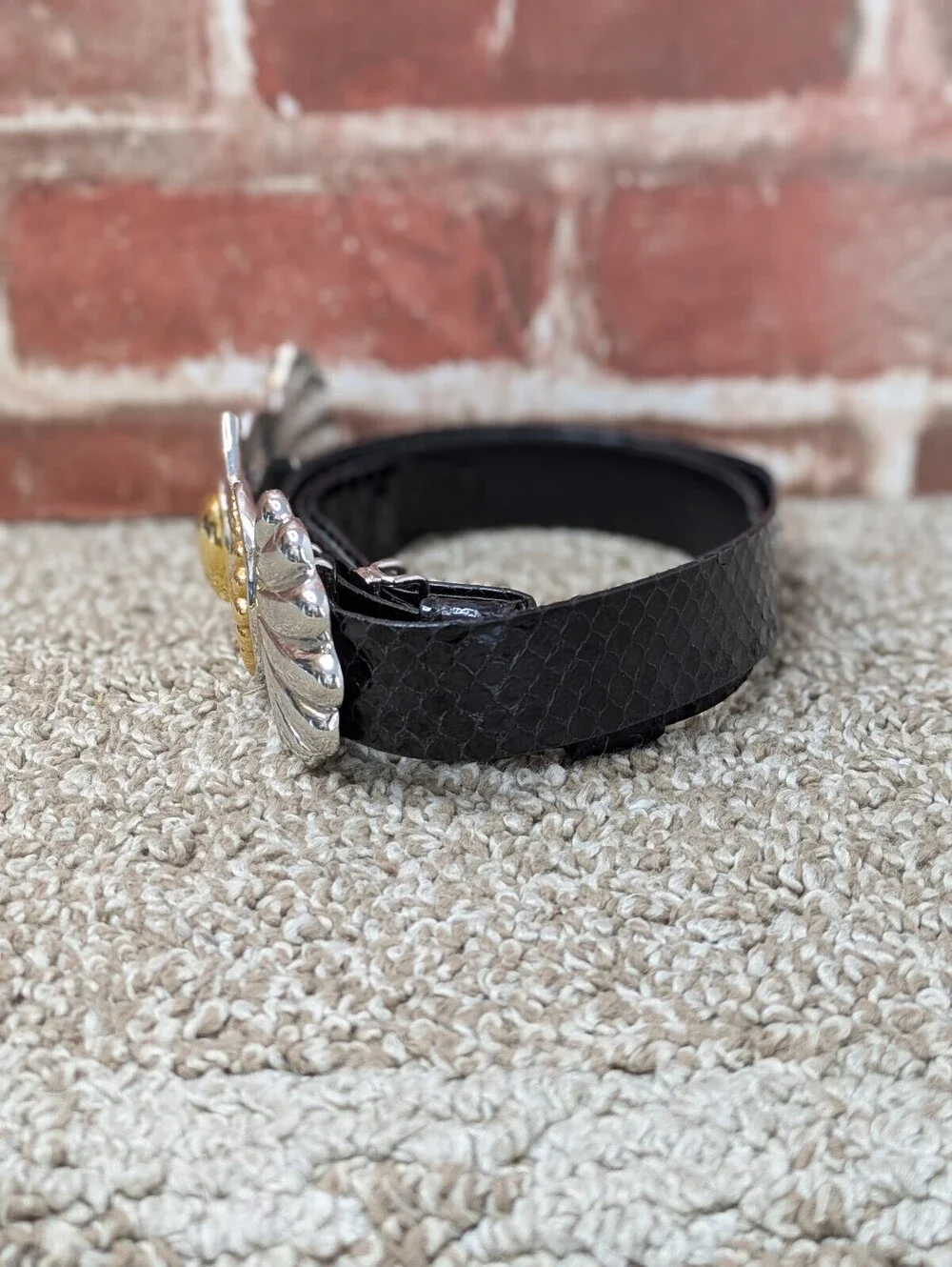 Alexis Kirk Vintage Black Genuine Snakeskin Leather Sculptural Belt 32